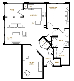 A11 One Bedroom with Study Floor Plan at Berkshire Pullman, Frisco, TX, 75034