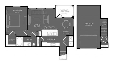 One Bed One Bath Floor Plan at Mansions Woodland, Conroe, 77384