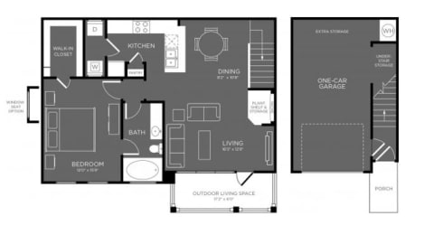 One Bed One Bath Floor Plan at Mansions Woodland, Conroe