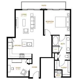 A8 One Bedroom with Study Floor Plan at Berkshire Pullman, Frisco