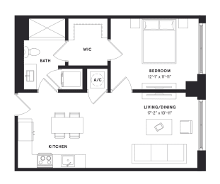 floorplan of a one bedroom luxury apartment at 29 Wyn apartments in Miami, FL