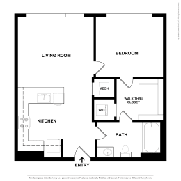 A1 flat 1 bedroom 1 bath floorplan