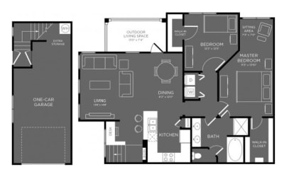 Two Bed One Bath Floor Plan at Mansions Woodland, Texas, 77384