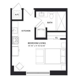 floorplan of a studio apartment at 29 Wyn apartments in Miami, FL