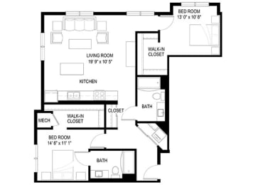2H Floor Plan at Berkshire Central, Blaine, 55434