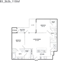 B3 floorplan at The Gabriella apartments