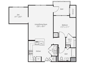 a floor plan of a studio apartment with a bedroom and a living room