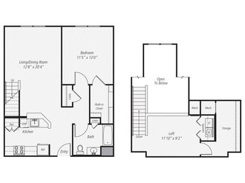 a floor plan of an open floor plan with two bedrooms and a bathroom
