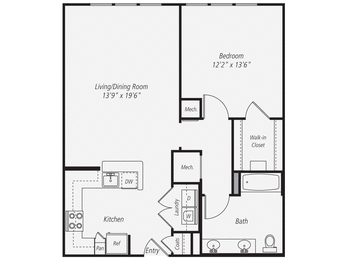 a floor plan of a studio apartment with a bedroom and a living room