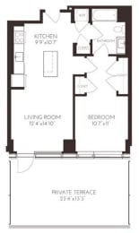 VI1A44 Floor Plan at Via Seaport Residences, Boston, 02210