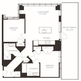 VI2E14 Floor Plan at Via Seaport Residences, Boston, 02210