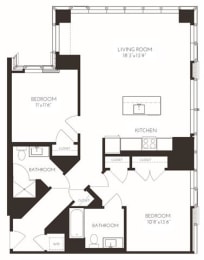 VI2E1 Floor Plan at Via Seaport Residences, Boston, MA, 02210