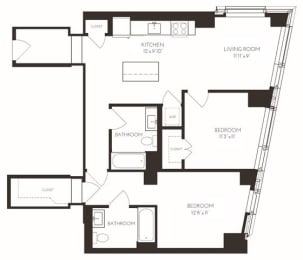 VI2F1 Floor Plan at Via Seaport Residences, Boston, Massachusetts