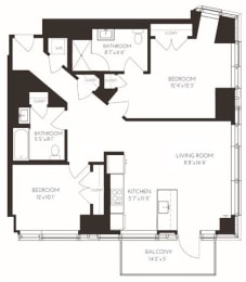 VI2G1 Floor Plan at Via Seaport Residences, Massachusetts