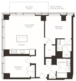 VI2H1 Floor Plan at Via Seaport Residences, Boston, MA, 02210