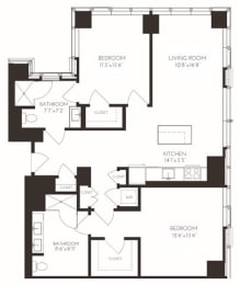 VI2J1 Floor Plan at Via Seaport Residences, Boston