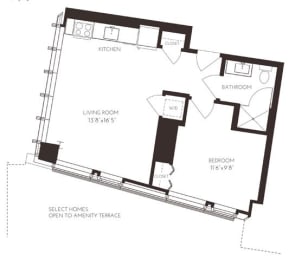 VII1A1 Floor Plan at Via Seaport Residences, Boston, MA, 02210
