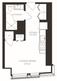 VIISA1 Floor Plan at Via Seaport Residences, Boston, 02210