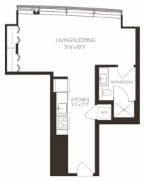 VIISE1 Floor Plan at Via Seaport Residences, Massachusetts, 02210