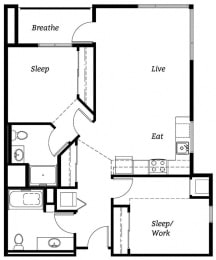 D1 Floor Plan at Cook Street, Portland, 97227