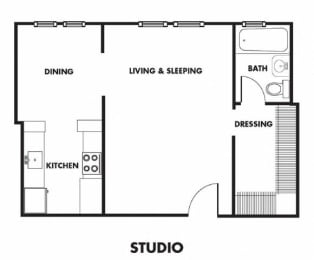 a floor plan of a studio apartment at The Edison apartments
