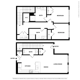T2 2 bedroom 2 bath floorplan