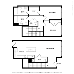 T3 2 bedroom 2 bath floorplan