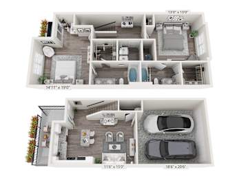 A floor plan of a two-story house with dimensions and measurements.