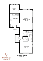 1 Bedroom 1.5 Bath Floor Plan at Chestnut Hill Village, Philadelphia, PA, 19118