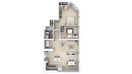 A detailed floor plan of a house with a living room, kitchen, dining area, and multiple bedrooms.