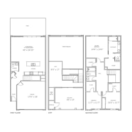 three floor plans of three different layouts of a house at Novella Biltmore, Phoenix, AZ, 85016