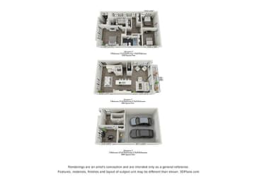 Floorplan Abington C 3 bedroom 3.5 baths 1,1884 sq. ft at 780 Townhomes, Franklin, 37064