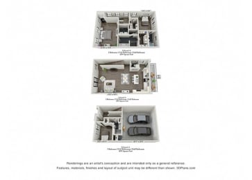Floorplan Colonial A 3 bedroom 3.5 baths 1,879 sq. ft at 780 Townhomes, Franklin Tennessee