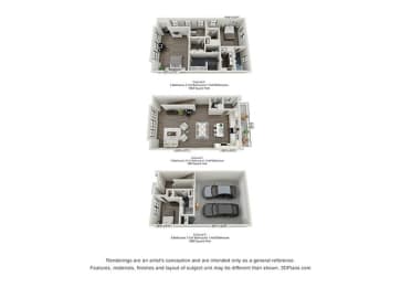 Floorplan Colonial C 3 bedroom 3.5 baths 1,908 sq. ft at 780 Townhomes, Tennessee
