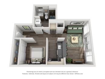 Studio - MFTE Floor Plan at Mural, Seattle, 98116