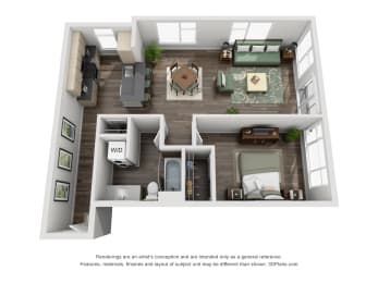 Traditional 1bd 1ba - A MFTE Floor Plan at Mural, Seattle, 98116