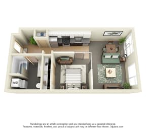 Urban 1bd 1ba - B MFTE Floor Plan at Mural, Seattle, 98116