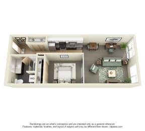 Urban 1bd 1ba - A Floor Plan at Mural, Seattle, 98116