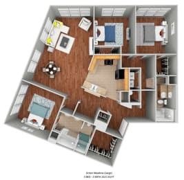 3 bed 2 bath Green Meadow Large floor plan at The Bartram, Gainesville, Florida. 32608