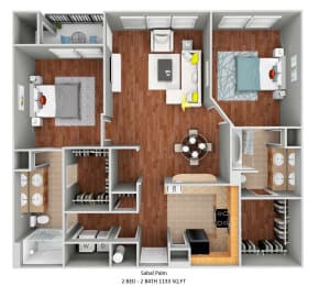 2 bedroom 2 bath Sabal Palm floorplan at The Bartram, in Gainesville, FL 32608