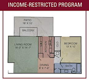 A diagram of an income-restricted program apartment layout.