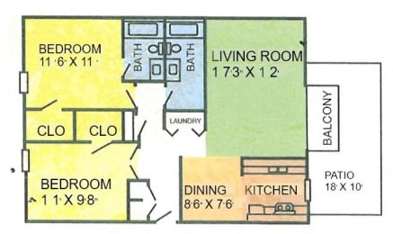  Floor Plan 2 Bed 2 Bath Market