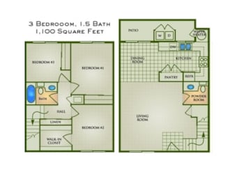  Floor Plan 3 Bedrooms 1 and Half Bathrooms