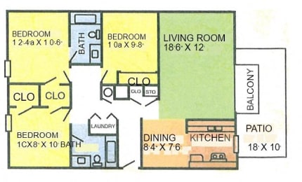  Floor Plan 3 Bed 2 Bath Market