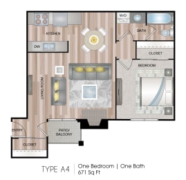 1 bed 1 bath floor plan