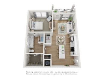 A2 floor plan 1 bed, 1 bath