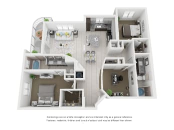 C1 1,458 Sq.Ft. Floor Plan at Moda North Bay Village, North Bay Village, FL