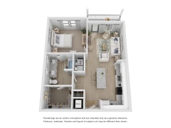 A2 floor plan 1 bed, 1 bath