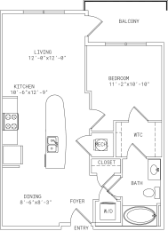 2-A6 1 Bedroom 1 Bathroom Floor Plan at Mira Upper Rock, Rockville