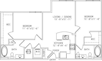 2-B4 2 Bedroom 2 Bathroom Floor Plan at Mira Upper Rock, Maryland